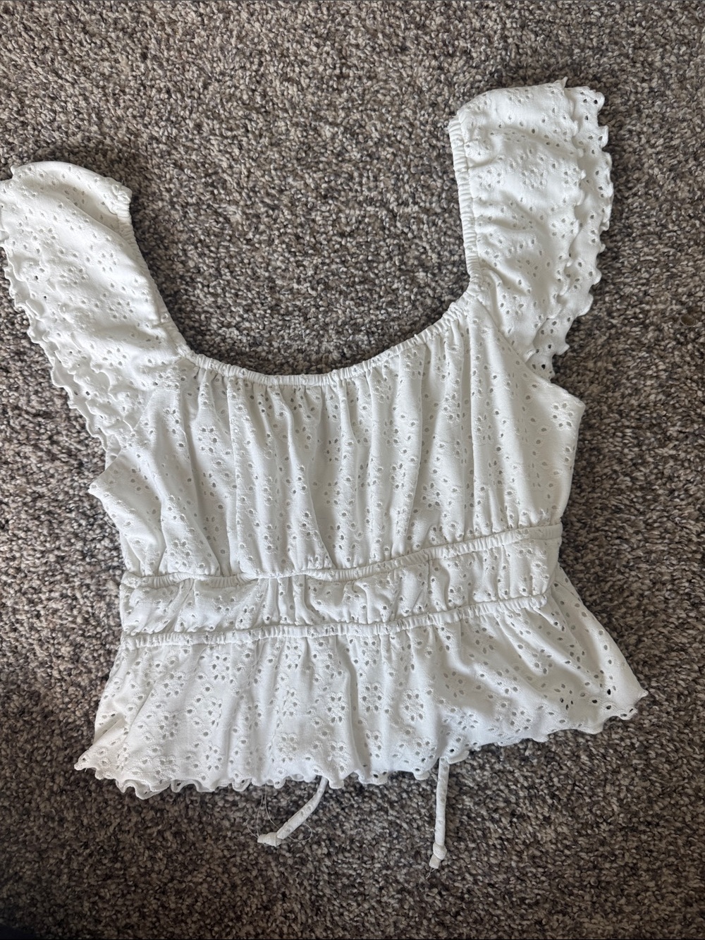 White Eyelet Ruffle Cropped Top - Picture 3 of 4